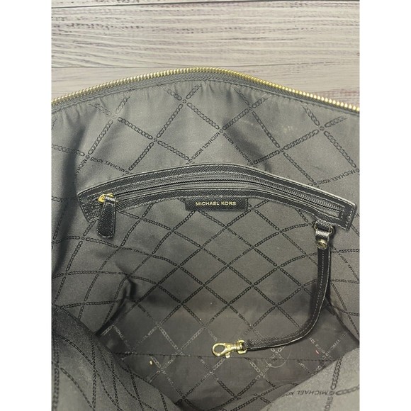 Michael Kors Houston Double Zip Crossgrain Leather Satchel NWOT Black Gold Color - Picture 13 of 16